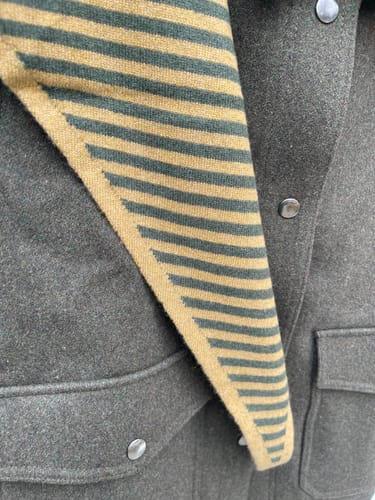Customer photo review of Brand New Harvest Gold and Khaki Striped Recycled Cashmere Triangle Scarf