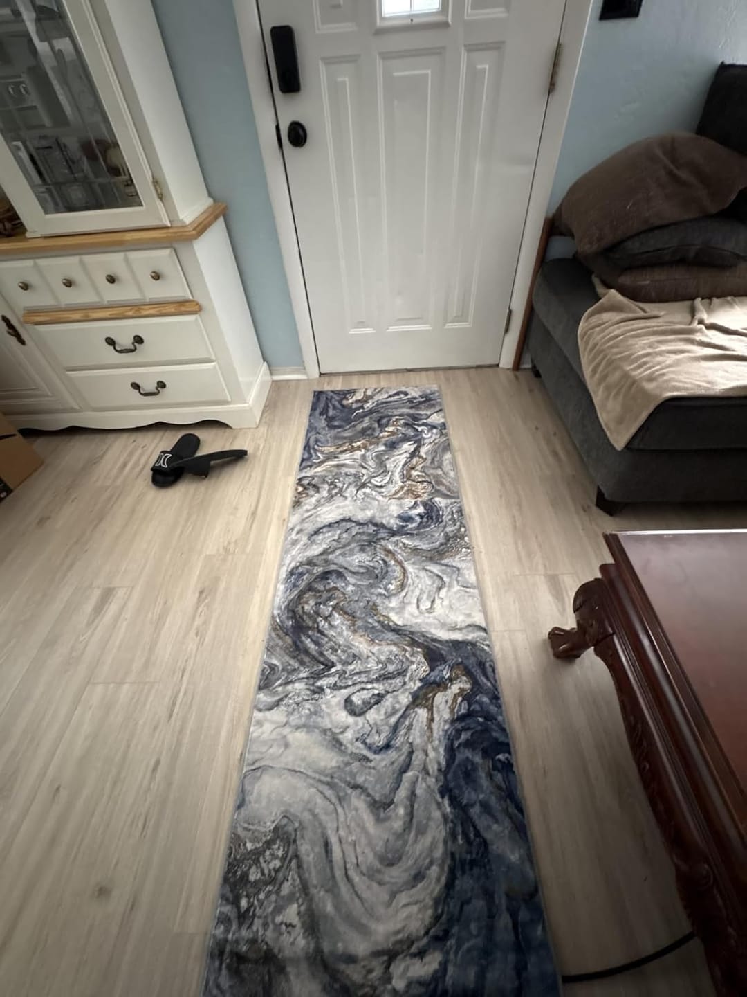 Customer photo review of Marble Washable Area Rug Runner - Blue/Gold