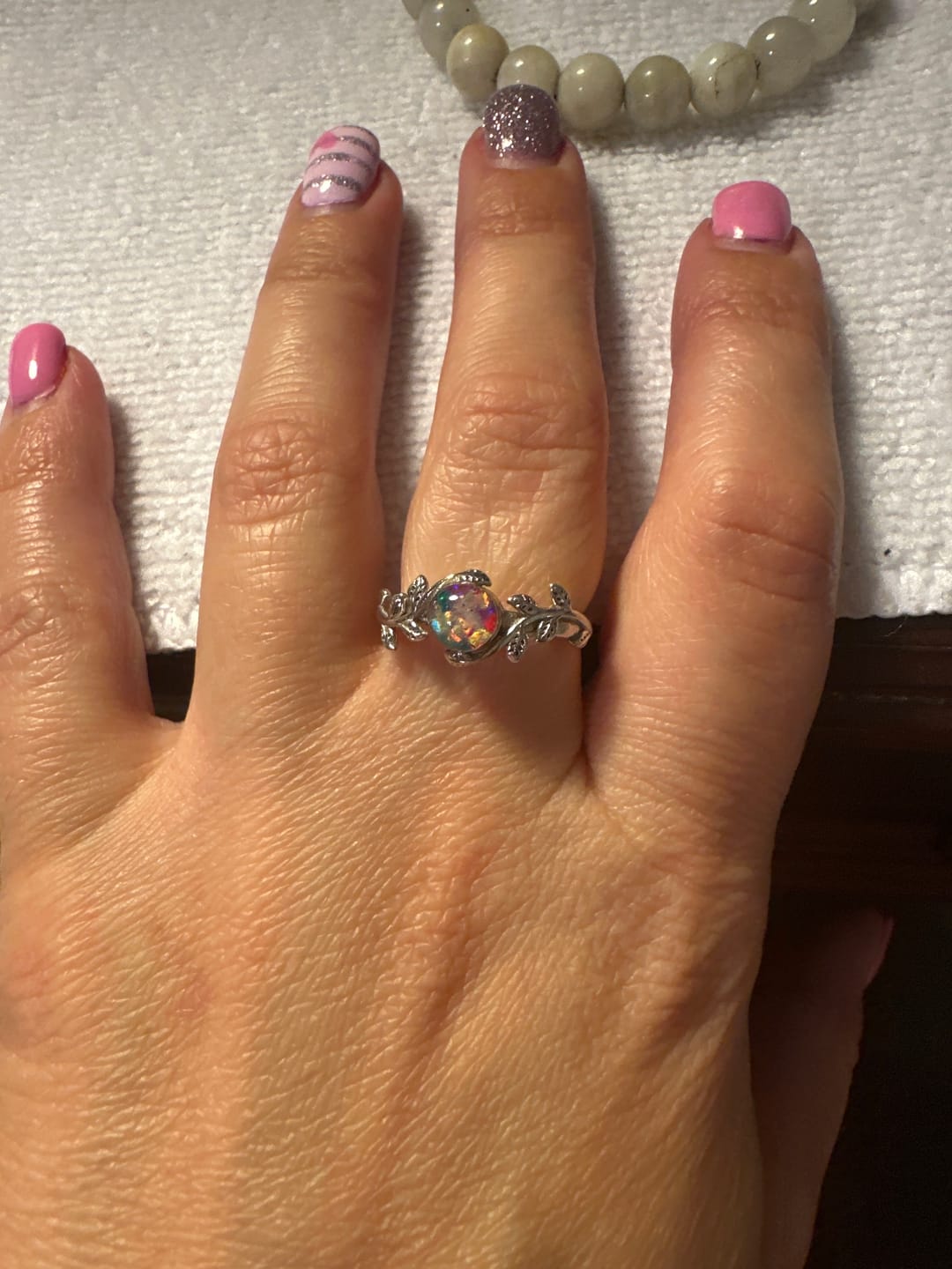 Customer photo review of Leaf Opal Cremation Ring