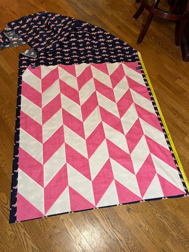 Customer photo review of Little Zig Zags in Pink Pre-Cut Baby Quilt