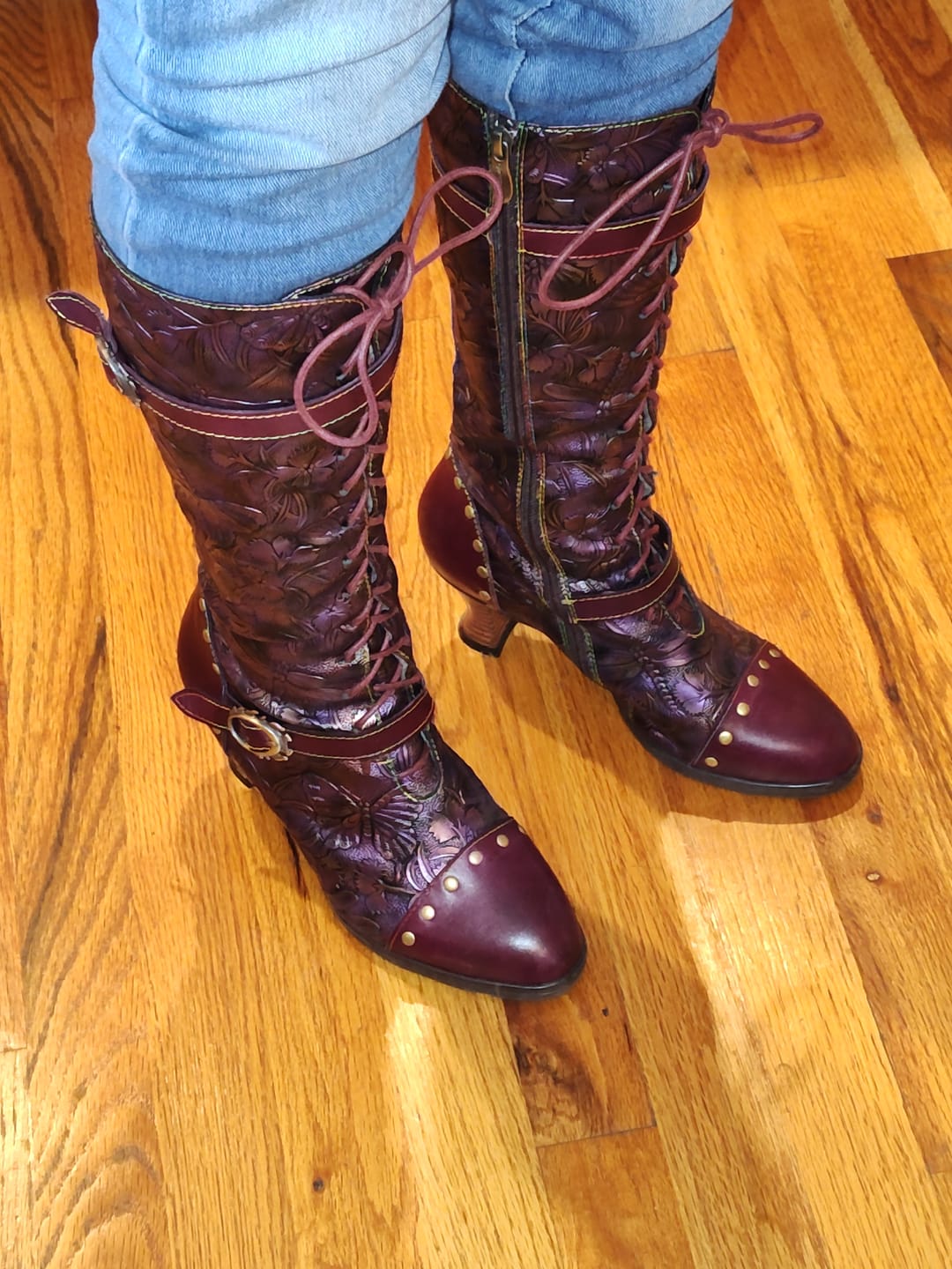 Customer photo review of Warm Embossed Real Leather Dragonfly Boots