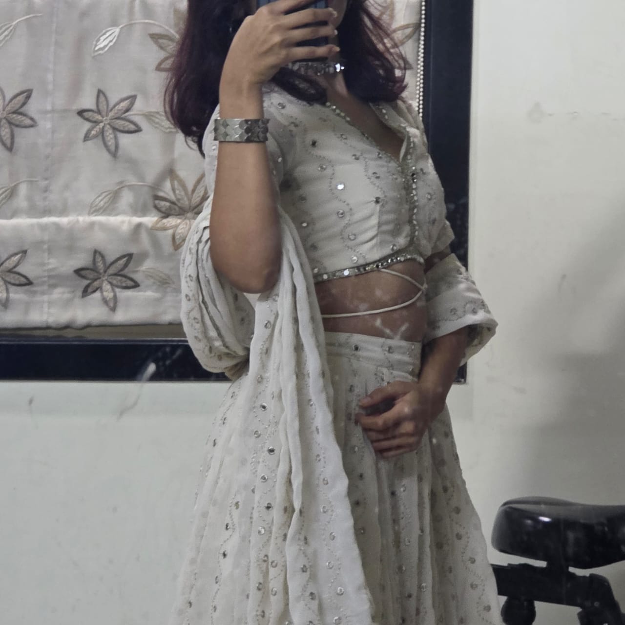 Customer photo review of Astoria Ivory Mirror Work Lehenga Set