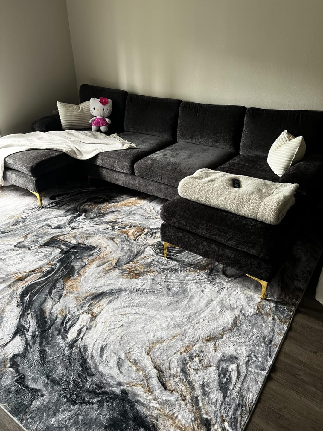 Customer photo review of Marble Washable Area Rug - Gold/Black