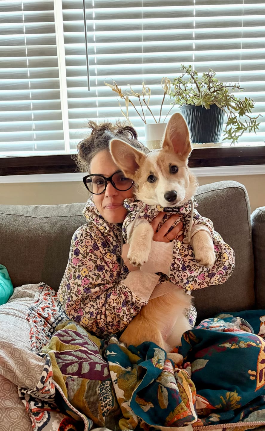 Customer photo review of Vintage Flower Dog Hoodie - Light Grey