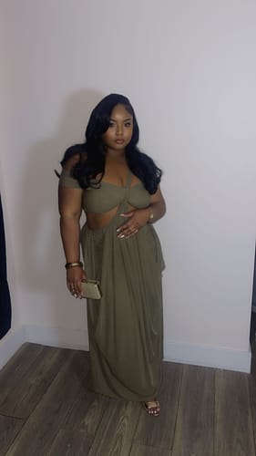 Customer photo review of Wrap Me Slow Mesh Maxi Dress