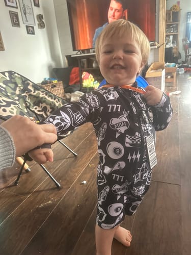 Customer photo review of UPF50+ Swim Romper in Cool Kid [Midnight Edition]