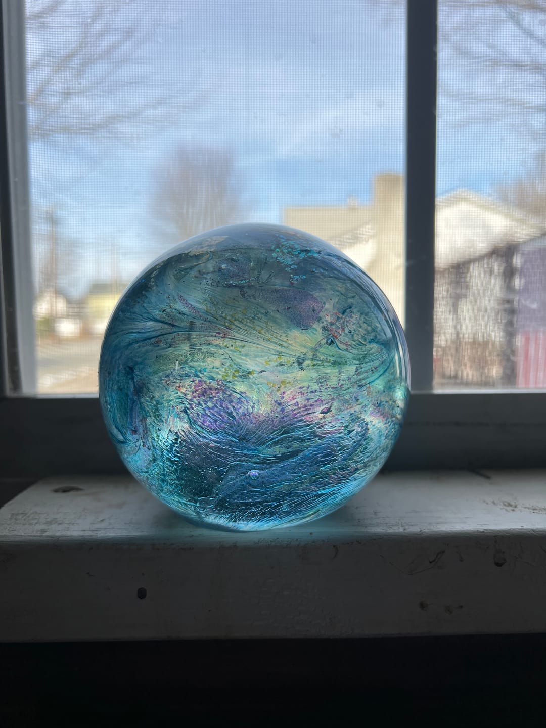 Customer photo review of Dichroic Explosion Orb with Cremation Ash