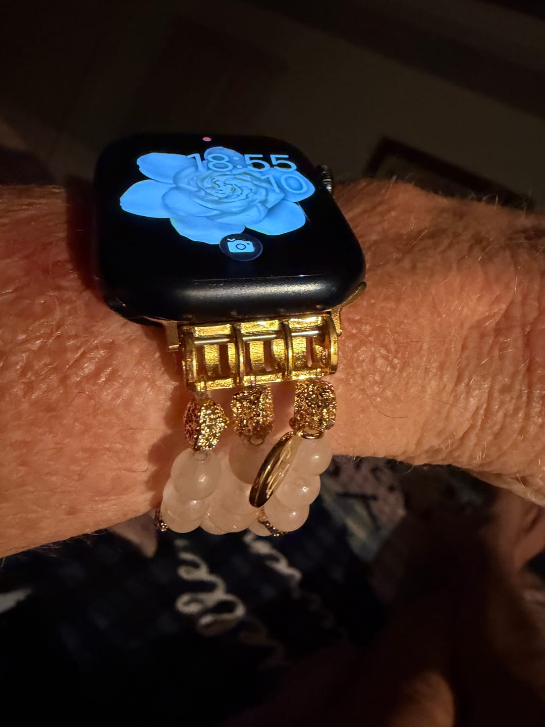 Customer photo review of Rose Quartz Stretch Apple Watch Strap