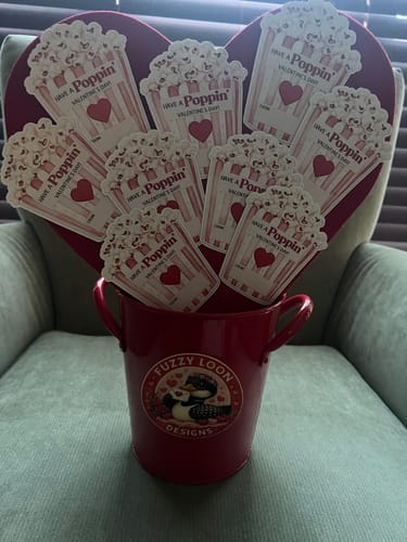 Customer photo review of “Have a Poppin’ Valentine” Stickers – Blank Kids Valentine Labels for Popcorn Bags