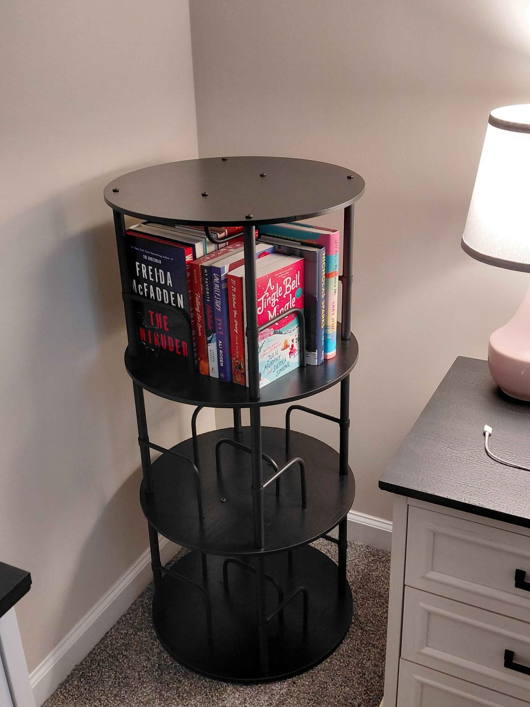 Customer photo review of Flycity 3-5 Tier Black Rotating Bookshelf with 360° Spinning Display