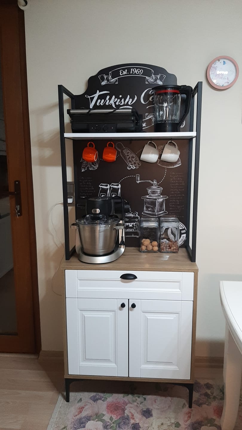 Customer photo review of Rani JE158 Işıklı Kahve Köşesi Membran Kapaklı Çekmeceli Çok Amaçlı Mutfak Dolabı Sepet Ceviz - Beyaz