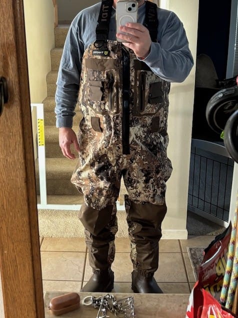 Customer photo review of DeepWade Duck Hunting Waders for Men | Breathable Waterproof Bootfoot Zip Front Chest Waders | Durable Camouflage Nylon Hunting Bibs with Zipper