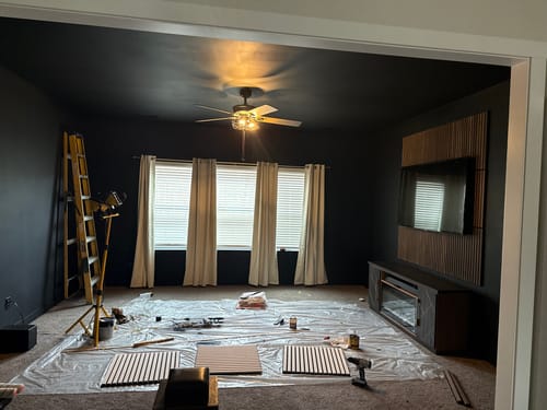 Customer photo review of 68" Gold Trim Electric Fireplace TV Stand