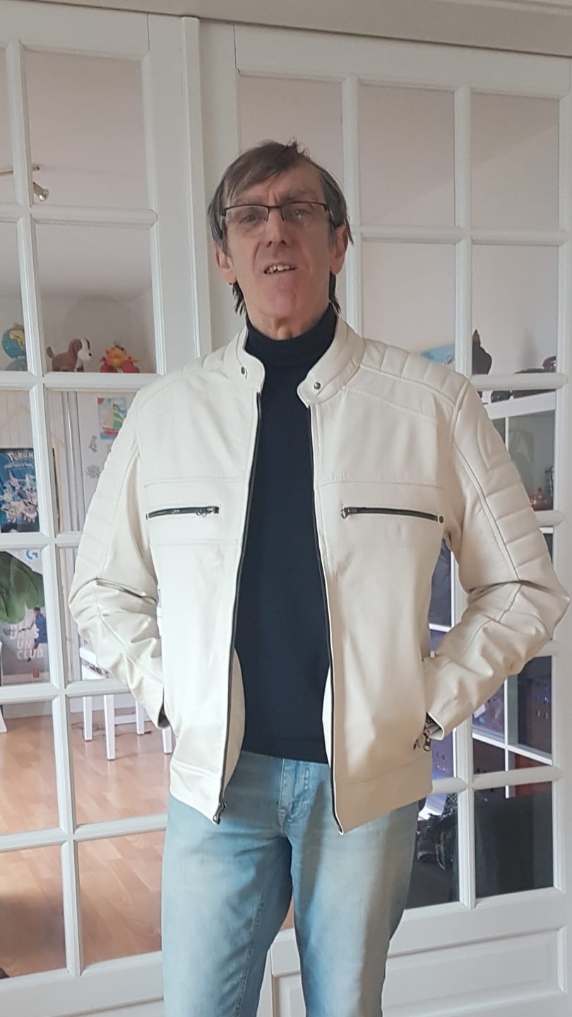 Customer photo review of Mens Off White Cafe Racer Real Leather Jacket