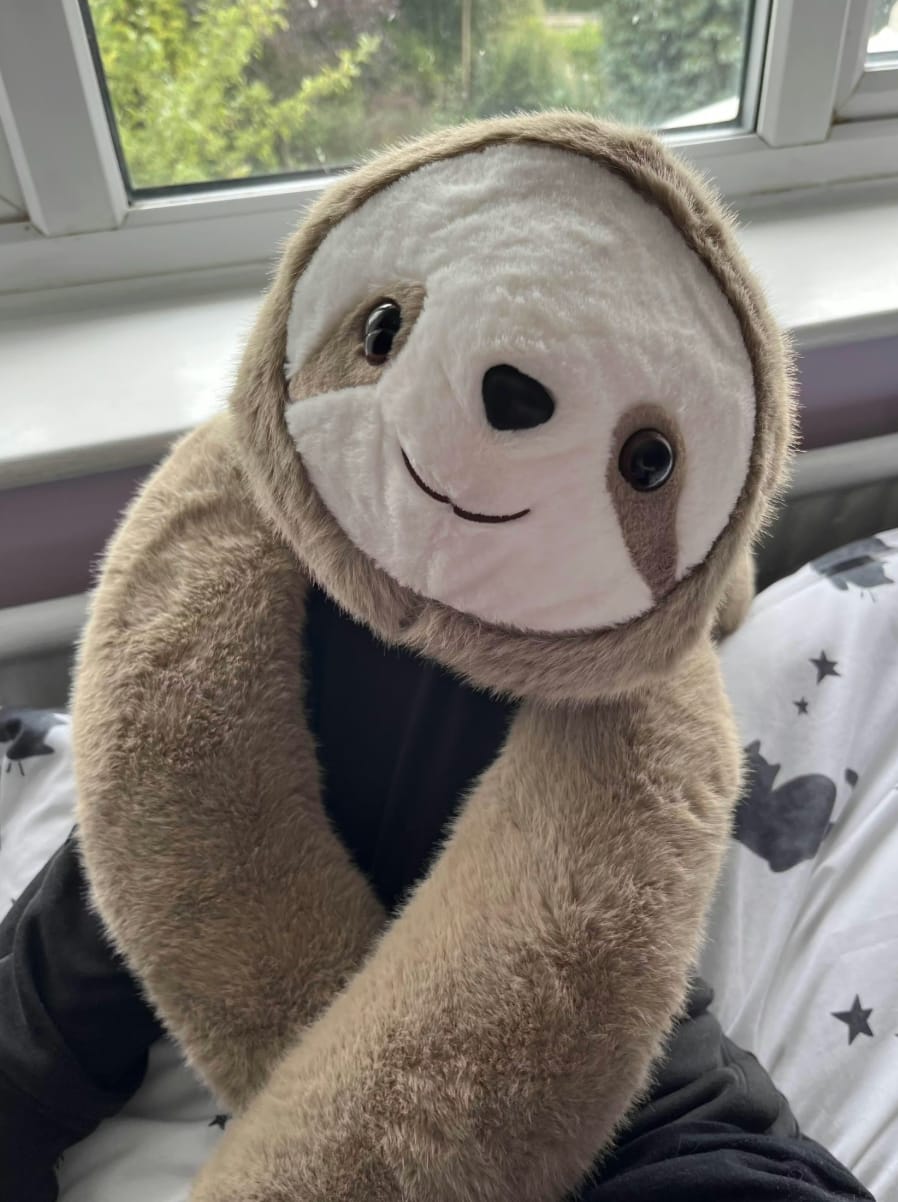 Customer photo review of Sloth Weighted Plush