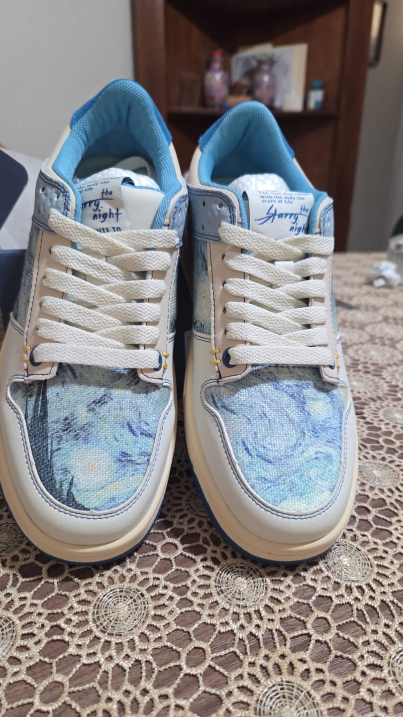 Customer photo review of Van Gogh Starry Night inspired sneakers