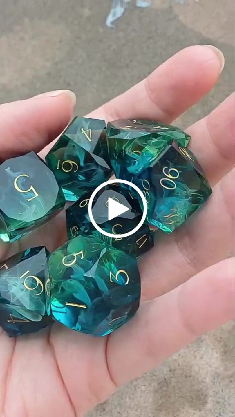 Customer video review of URWizards D&D Resin Tidebound Fate Engraved Dice Set Multi-faceted Style