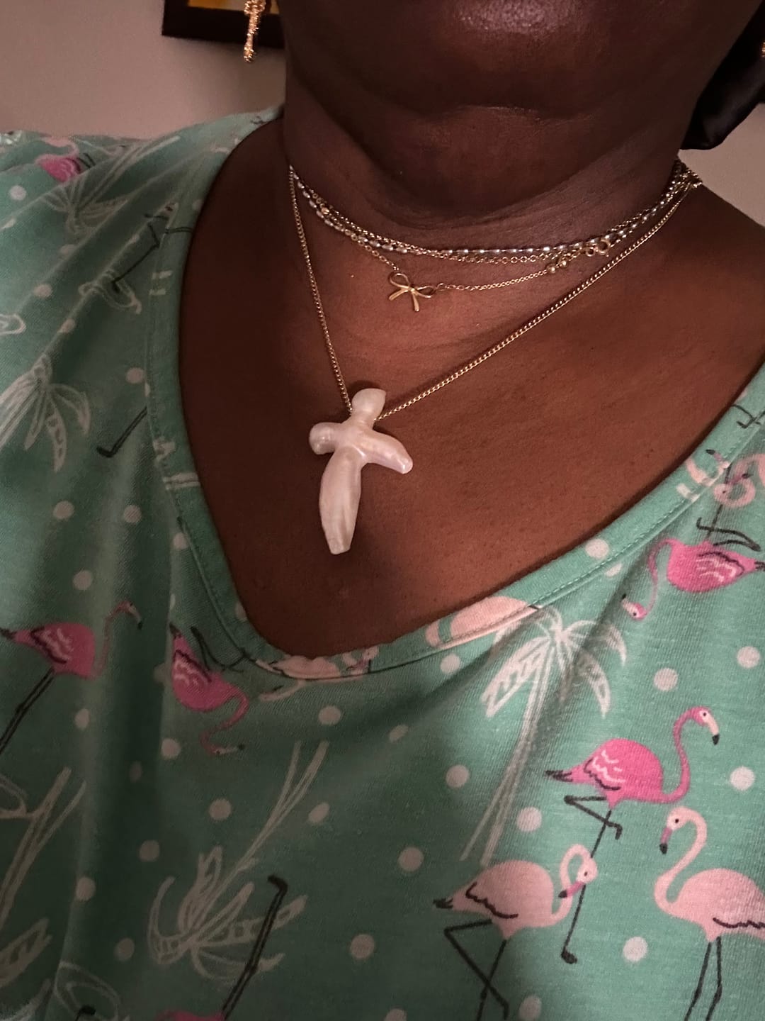 Customer photo review of Pearl Cross Necklace