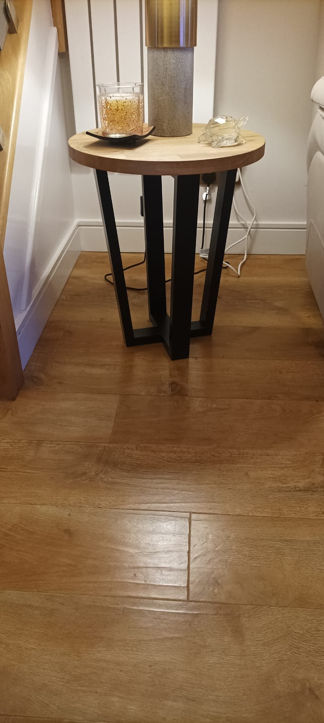 Customer photo review of Landon Round Oak Metal Side Table