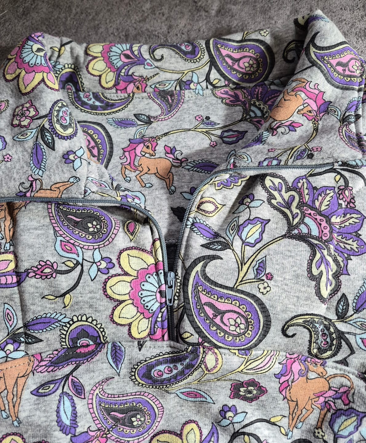 Customer photo review of Unicorns and Paisley Sweatshirt Fabric