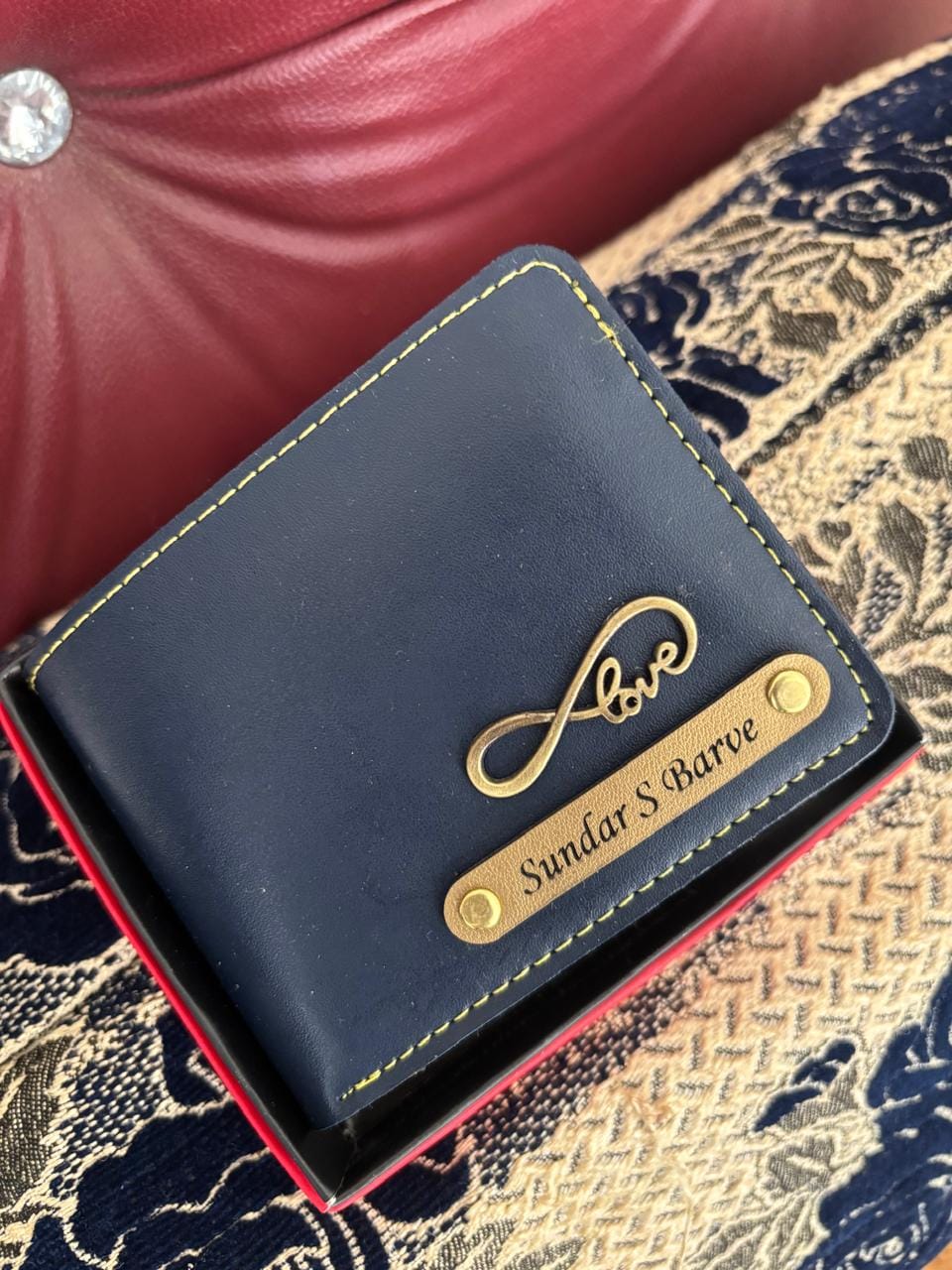 Customer photo review of Personalized Men's Wallet With Name & Charm