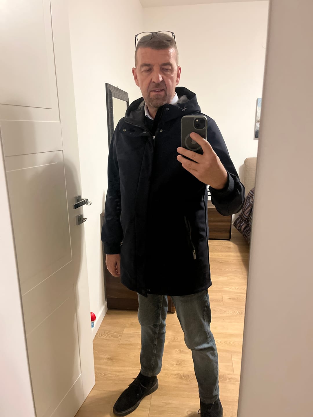 Customer photo review of PARKA CAPPUCCIO TECHNICO FELPATO NERO