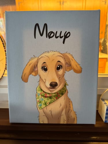 Customer photo review of Custom Hand-Drawn Cartoon Pet Portrait