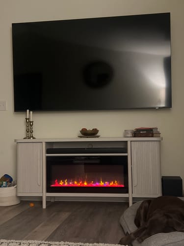 Customer photo review of Portman 66" Slatted Door Electric Fireplace TV Stand