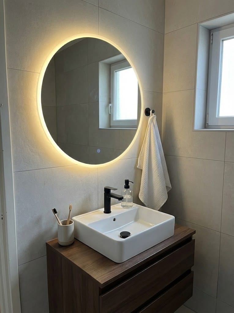 Customer photo review of Miroir Rond Salle De Bain Led Antibuée 50x50 Genéve – Bellori
