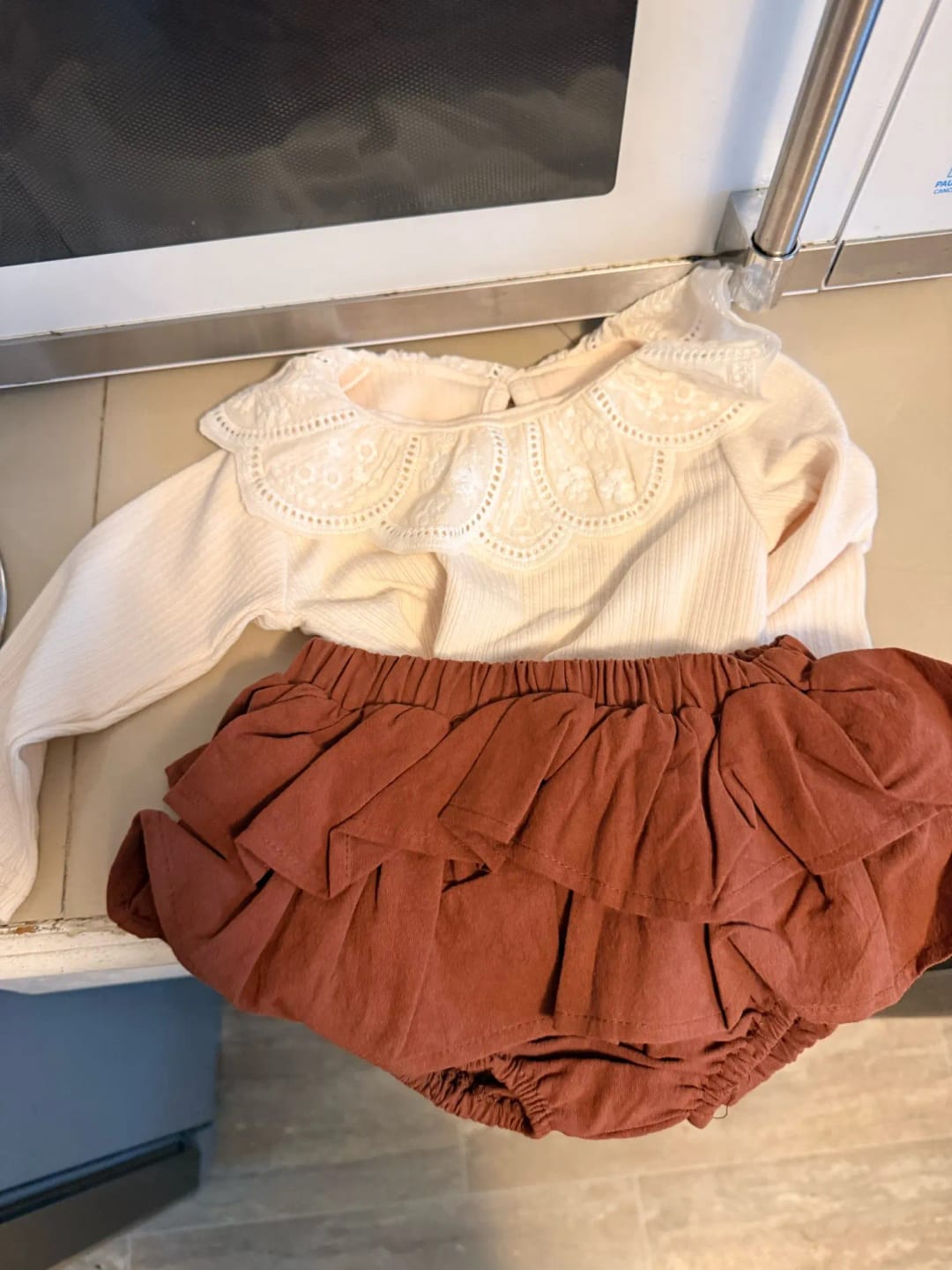 Customer photo review of Embroidered Flower Lotus Collar Top