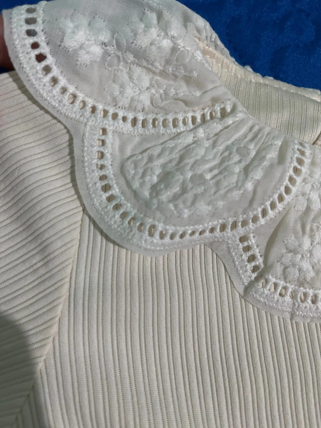 Customer photo review of Embroidered Flower Lotus Collar Top