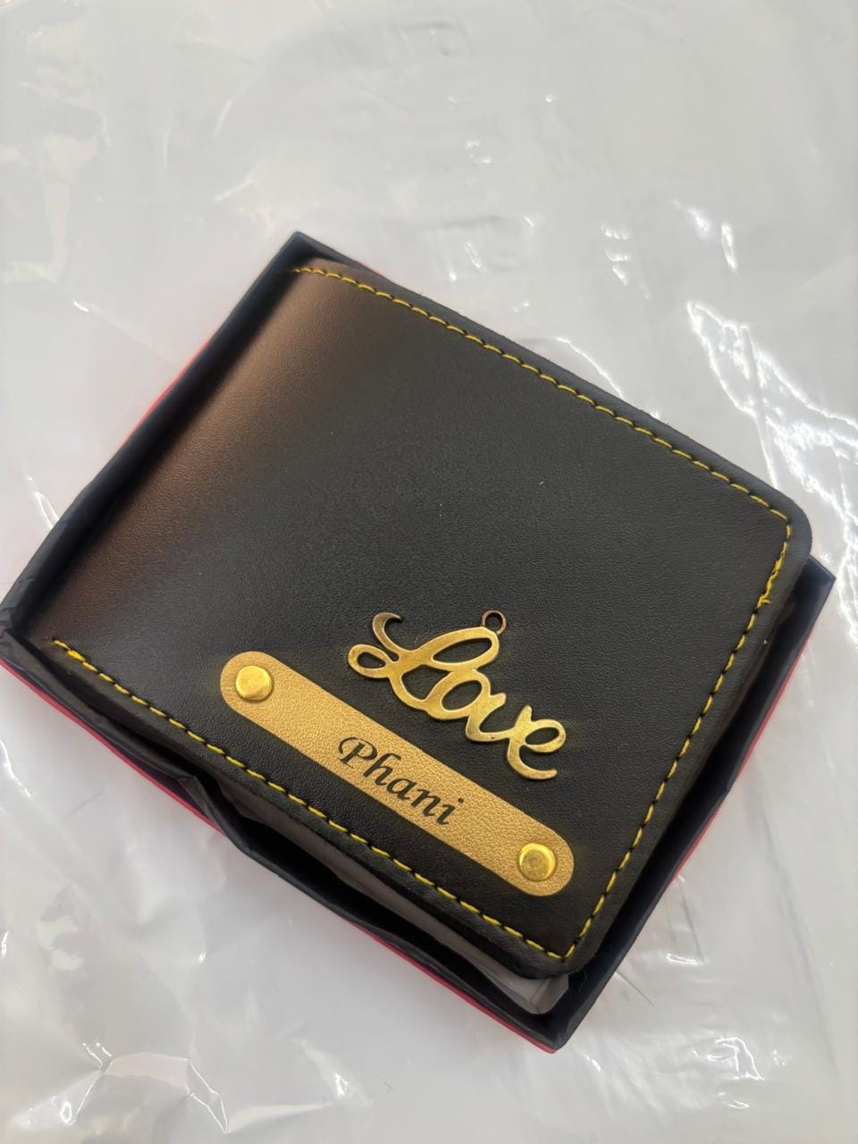Customer photo review of Personalized Men's Wallet With Name & Charm
