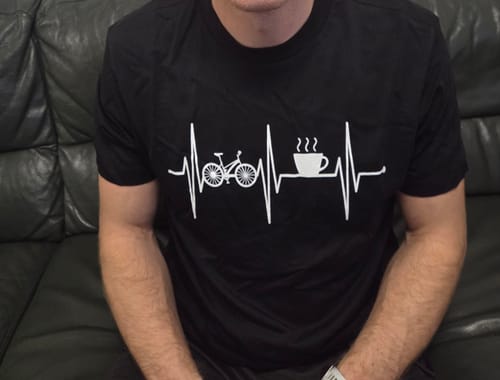 Customer photo review of Cycling and coffee 93 T-shirt