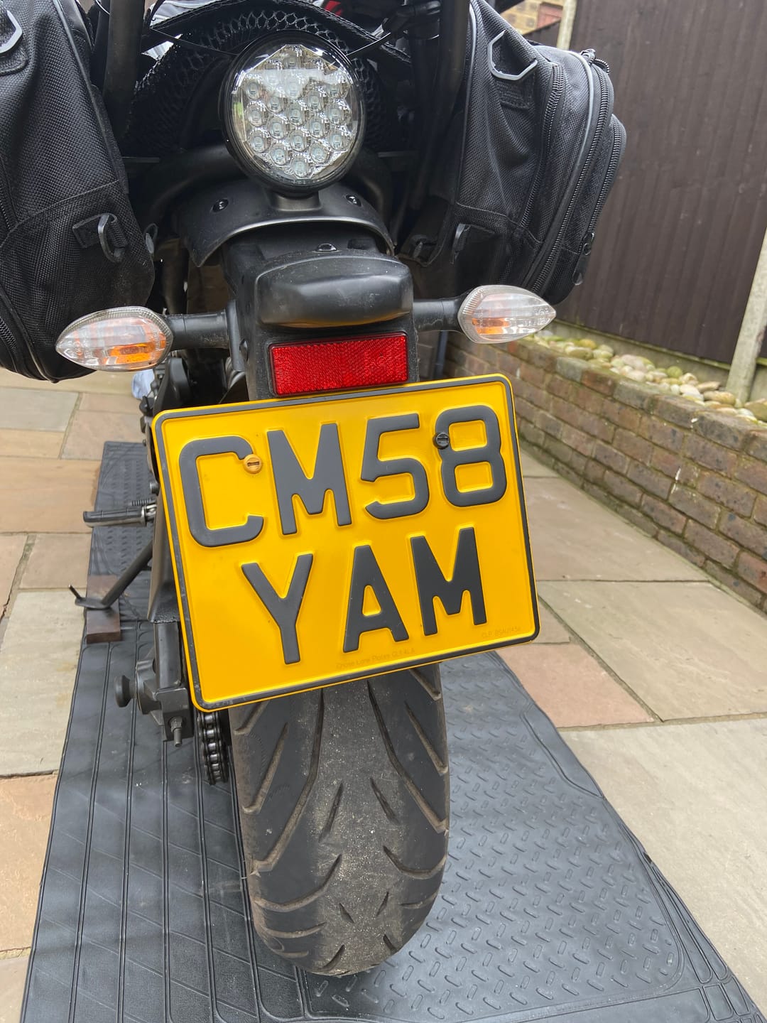 Customer photo review of Metal Pressed Motorcycle Number Plate – 9 x 7 Inches
