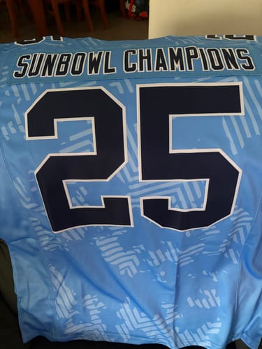 Customer photo review of Custom Light Blue Navy-White Personalized Graffiti Line Design Authentic Football Jersey