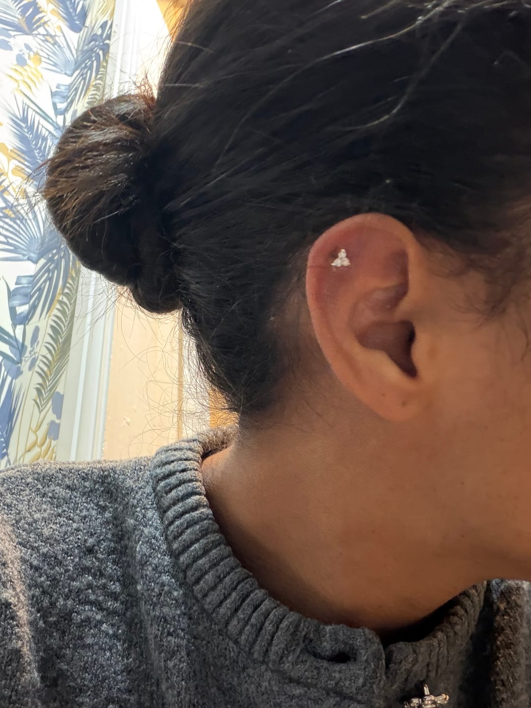 Customer photo review of Versa Trinity Lab Grown Diamond Sleep Stud Earrings