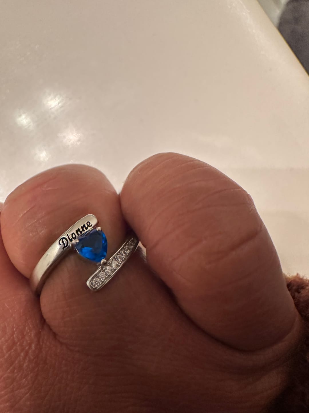 Customer photo review of Engraved Birthstone Ring