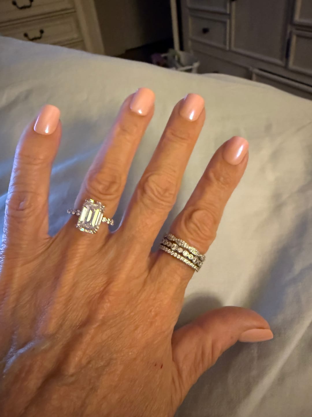 Customer photo review of Louily Desirable Emerald Cut Engagement Ring