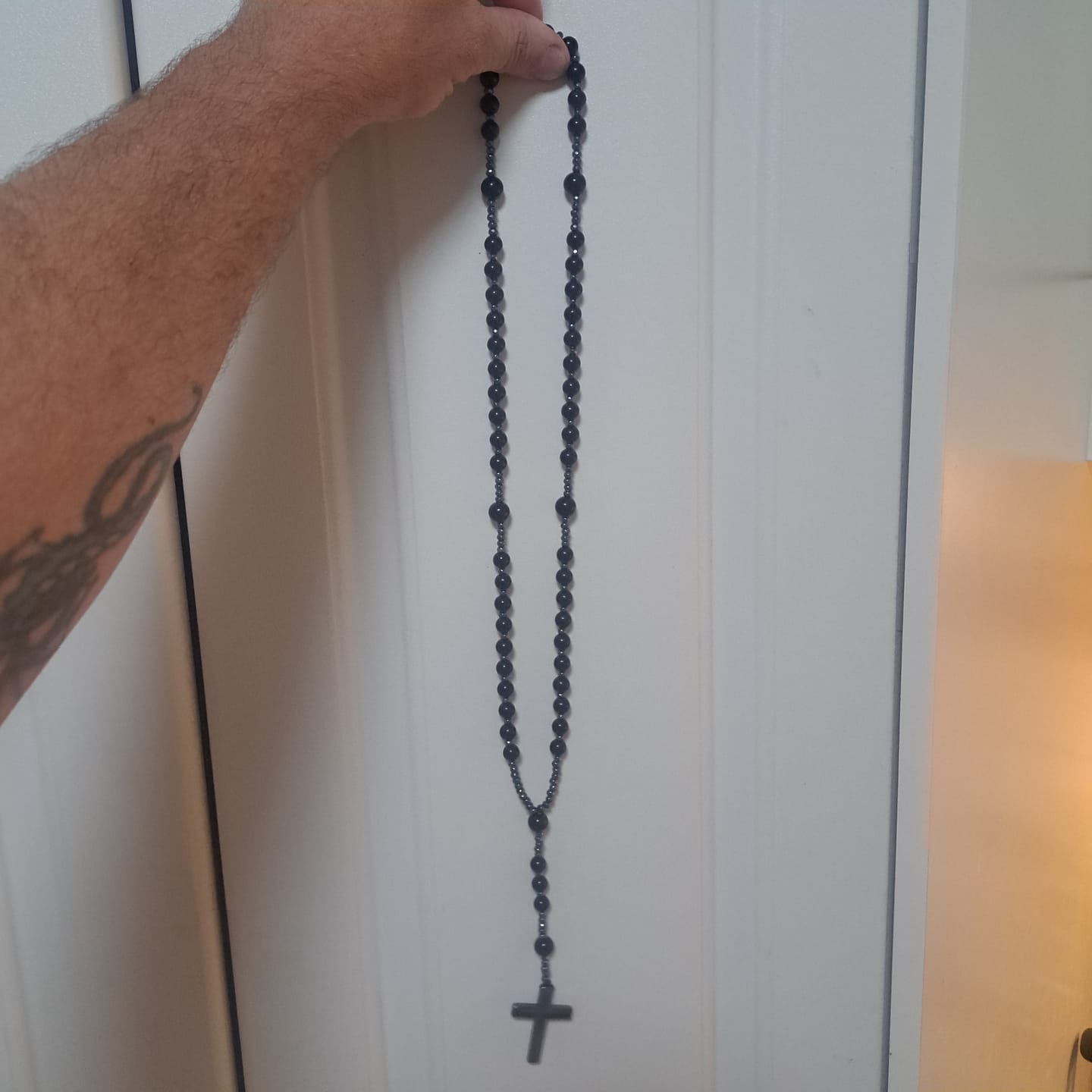 Customer photo review of Christianartworkshop Agate/Tiger's Eye Stone Cross Catholic Rosary