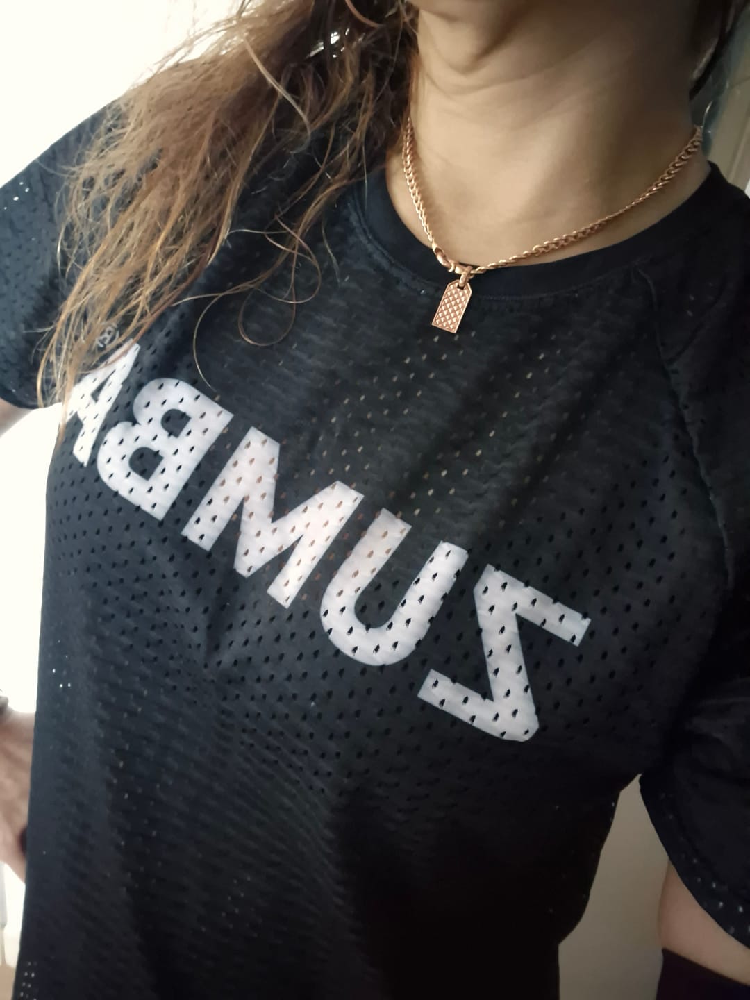 Customer photo review of Zumba Basic Mesh Crew Neck Top