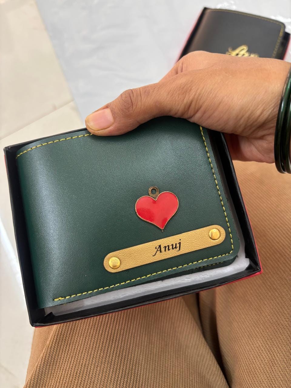Customer photo review of Personalized Men's Wallet With Name & Charm