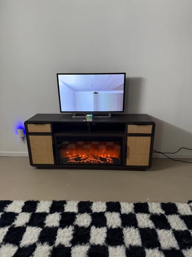 Customer photo review of Bower 68" Mid-Century Modern Rattan Door Fireplace TV Stand