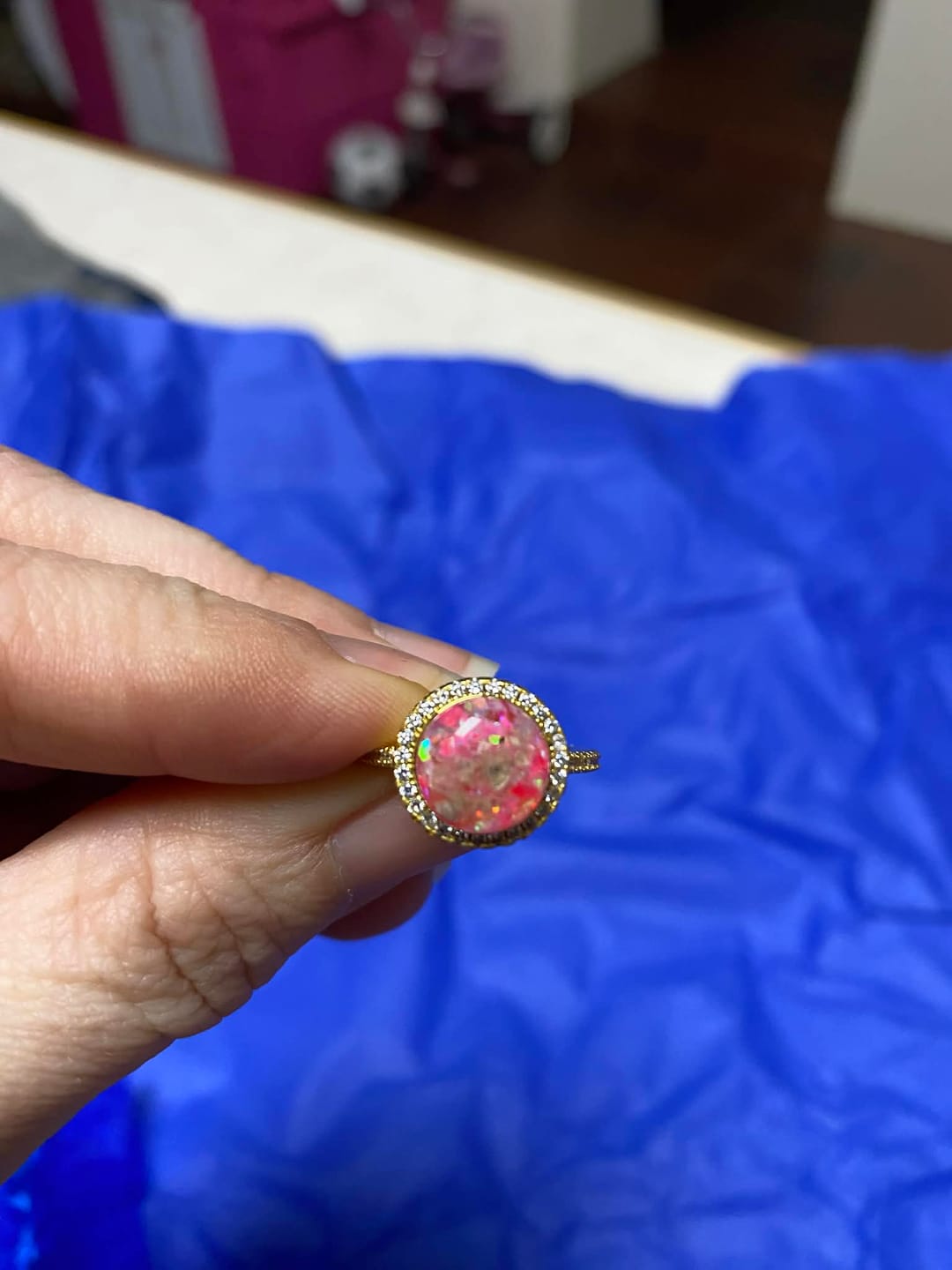 Customer photo review of Bedazzled Circle Opal Cremation Ring