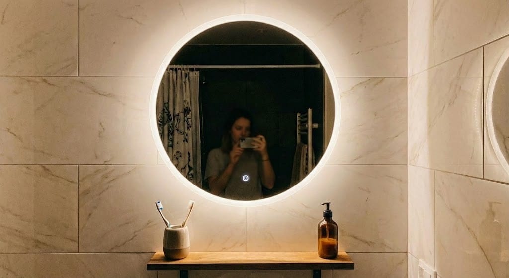 Customer photo review of Miroir Rond Salle De Bain Led Antibuée 50x50 Genéve – Bellori
