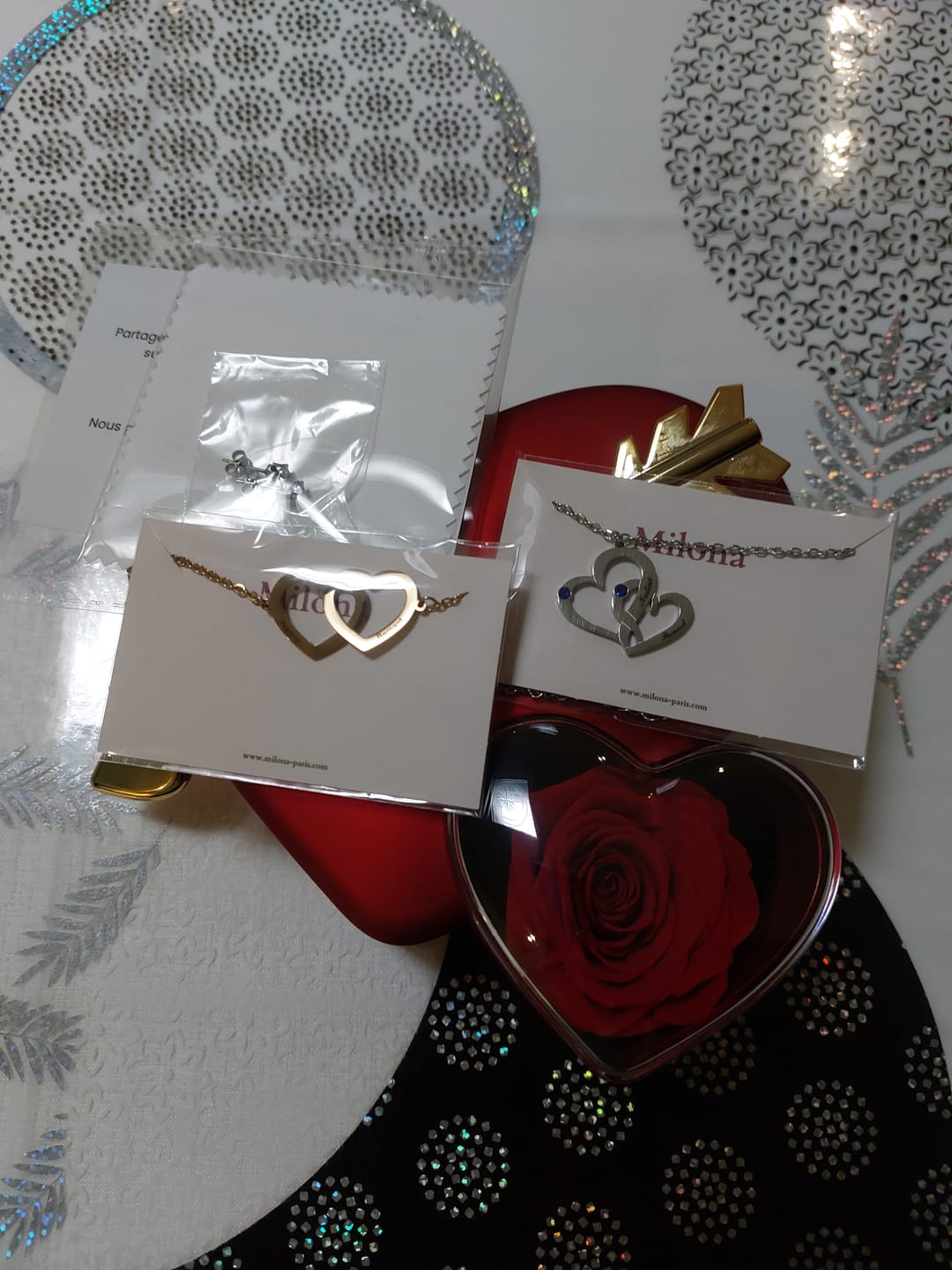 Customer photo review of Personalized Interlocking Double Heart Bracelet