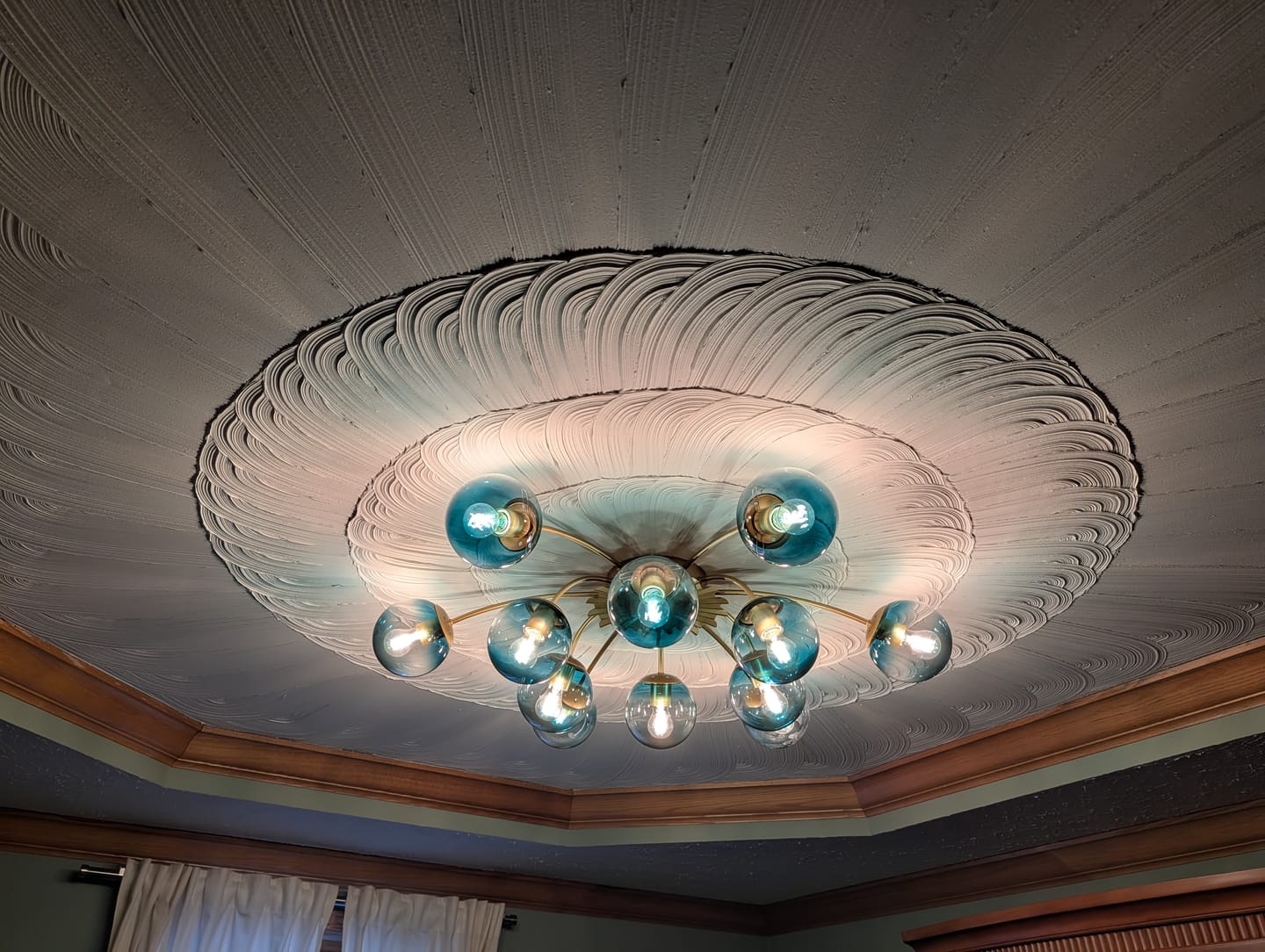 Customer photo review of Glam Bloom 12-Light Blue Glass Bubble Semi Flush Chandelier