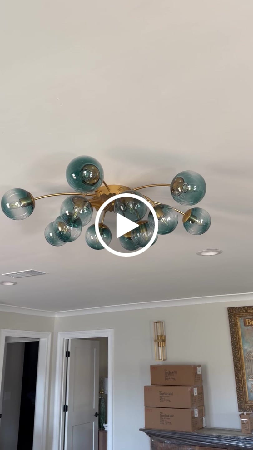 Customer video review of Glam Bloom 12-Light Blue Glass Bubble Semi Flush Chandelier
