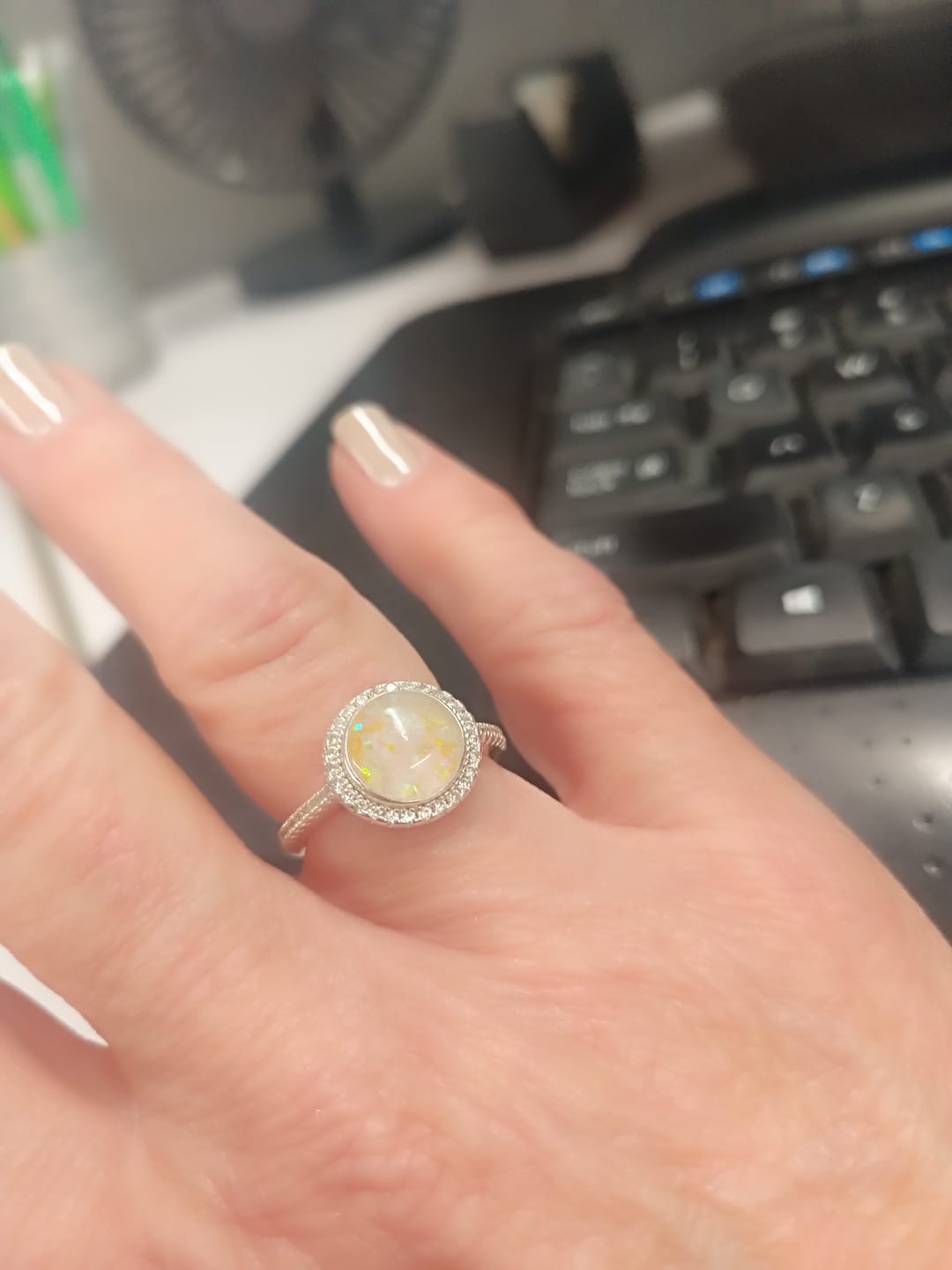 Customer photo review of Bedazzled Circle Opal Cremation Ring