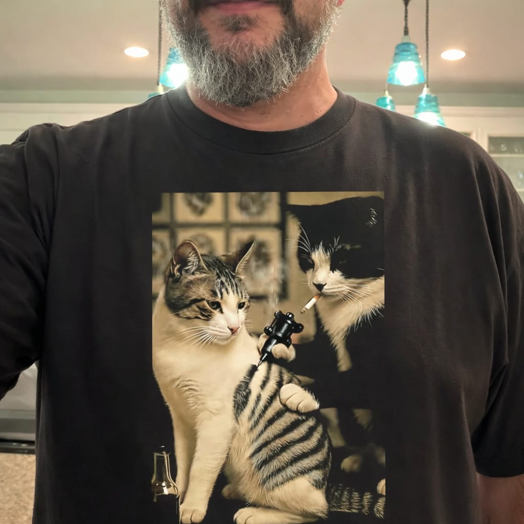 Customer photo review of Retro Cat Tattoo T-Shirt