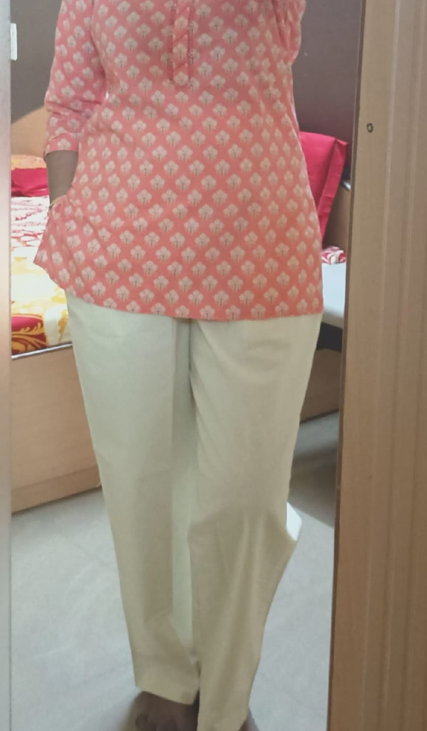 Customer photo review of Women Beige Cotton Straight Pant